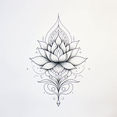 a black and white drawing of a lotus flower on a white paper background with water droplets