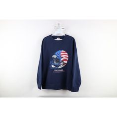 Vtg 90s Mens Large Faded Heavyweight Football An American Tradition Sweatshirt Mens Sweater Has pilling. Graphics faded. Color faded Mens size Large Measurements are: 22.5 inches underarm to underarm 27 inches top to bottom Blue 50% Cotton 50% Polyester US Shipping is FREE, Canada is $15 and International is $24 Check out my other items in my store! T643 Vintage Graphic Print Sweatshirt For Sports Season, Vintage Crew Neck Tops For Sports Events, 90s Style Sweatshirt For Fall Sports Events, Vintage Top For Fall Sports Events, Vintage Tops For Fall Sports Events, Vintage Tops For Sports Events In Fall, Vintage Crew Neck Fan Gear Sweatshirt, Vintage Fan Gear Sweatshirt With Crew Neck, Vintage Long Sleeve Sports T-shirt