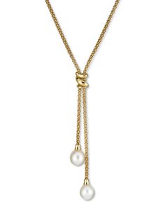 in stock Gold With Pearls Necklace, Elegant Yellow Gold Lariat Necklace With Box Chain, Yellow Gold Lariat Jewelry With Box Chain, Elegant Macy's Necklace With Adjustable Chain, Macy's Elegant Necklace With Adjustable Chain, Adjustable Yellow Gold Lariat Jewelry, Formal Lariat Necklace With Box Chain, Formal Box Chain Lariat Necklace, Adjustable Yellow Gold Lariat Necklace For Formal Occasions