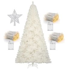 a white christmas tree with three lights on each side and a star hanging from the top