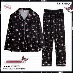 Kuro Pajamas Set Get cozy and cute in our Kuro Pajamas Set. Stylish and comfortable, these pajamas are perfect for lounging at home. Feel relaxed and adorable in this set. Cute Black Loungewear Sets, Cute Black Long Sleeve Sleepwear, Comfortable Black Sleepwear For Pajama Party, Kuromi Pajamas, Lounging At Home, Pajamas Set, Getting Cozy, Pajama Set, Pajamas