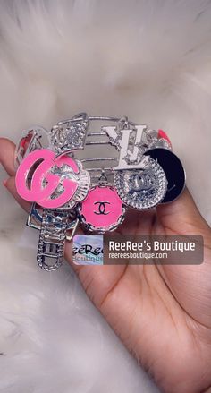 Designer Charm Bracelets, Bangle Charm Bracelets, Cute Bangles, Charm Bangle Bracelet, Designer Charms For Bracelets, Designer Charms, Charm Bracelets For Girls, Girly Bracelets, Designer Bangles