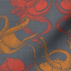 an orange and red octopus pattern on a gray background