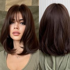 Bangs For Women, Fashion Dark, Women Cosplay, Party Women, Shot Hair Styles, Long Brown Hair, Haircuts Straight Hair, Penteado Cabelo Curto