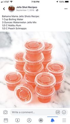 an instagram page with orange jello shots