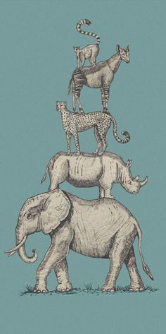 an elephant and giraffes are stacked on top of each other in this drawing