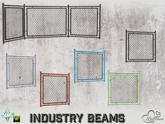 there are five different types of windows on the wall and below them is an advertisement for industry beams