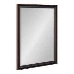 a mirror that is on the wall with a brown frame and black border around it