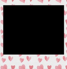 a pink and white frame with hearts in the middle, on a black background that looks like it has been made out of watercolor paper