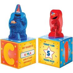 two sesame street characters are on top of each other's cubes with the number five