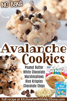 no bake avalanche cookies with peanut butter, white chocolate and marshmallows