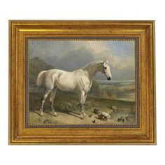 a white horse in a landscape with other animals