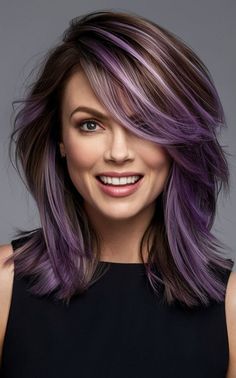 Discover 30 stunning fall hair colors, from rusty red to deep teal, perfect for adding warmth and style to your look this season. Fall Hair Colors With Purple, Lavender Ombre Hair Brown, Dark Lowlights For Brunettes, Dark Purple Hair Ideas, Fun Hair Color Ideas For Brunettes Ombre, Cute Purple Hair Ideas, Purple Lowlights In Brown Hair Peekaboo Color, Hair Color Ideas For Brunettes Medium, Purple Highlights On Dark Hair