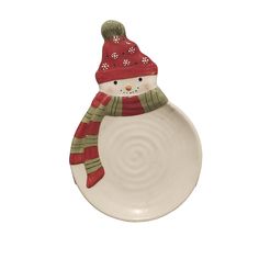 a ceramic snowman ornament on a white background