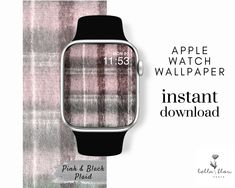 an apple watch wallpaper is displayed with the text, instant check plaid print on it