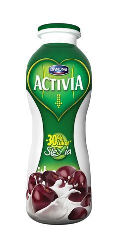 a bottle of activia with berries and milk