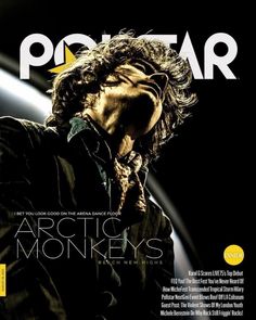 a man with long hair is on the cover of a magazine that has an advertisement for arctic monkeys