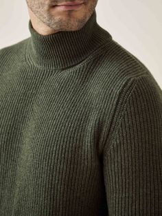 LUCA FALONI | CHUNKY KNIT CASHMERE MOCK NECK | MADE IN ITALY Inner Mongolia, Cashmere Jumper, Northern Italy, Fine Yarn, Dark Khaki, Knitwear Design, Green Man, Ski Wear, Neck Collar