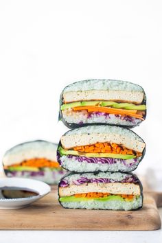 Tofu Veggie Onigirazu (Sushi Sandwich) made with Lotus Foods Organic Jade Pearl Rice™ Japanese Recipes, Quick Cooking