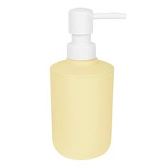 a yellow soap dispenser on a white background