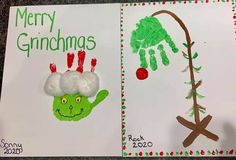 two handprints depicting christmas and the words merry grinmas