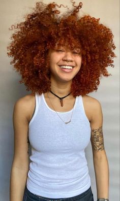 Black Woman Orange Hair, Ginger Afro, Orange Hair Color Ideas, Afro Hair Inspiration, Orange Hair Color, Pixie Haircut Ideas, Hair Color Orange