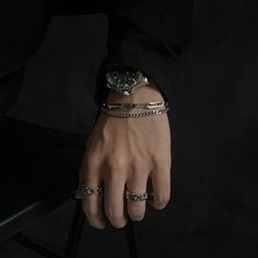 The model's height is 5' 7'' (170cm) and weighs 132 pounds (60kg) - Titanium Steel Cuban Chain Men, Motorcycle Guy, Vision Bored, Double Chain Bracelet, Layer Chain, Hippie Bracelets, Layered Chains, The Perfect Guy, Unisex Bracelets