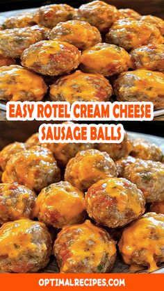 two plates filled with cheese covered meatballs and the words easy roti cream cheese sausage balls