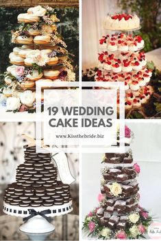 wedding cakes and desserts are featured in this collage with the words, 19 wedding cake ideas