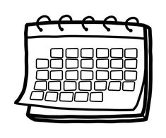 a black and white doodle drawing of a calendar on a white background with clippings