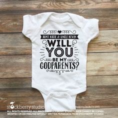 "Personalized Godparent Proposal Gift ♥ ITEM DESCRIPTION 1 - Personalized Design (shown above) printed on a Navy Blue, Black, White 100% Cotton Shirt, White 100% Cotton Baby Bodysuit ♥ BABY BODYSUIT SIZES AVAILABLE: NEWBORN, 6M, 12M, 18M *Long Sleeve Baby Bodysuits are available in the drop down menu under the price (example 6M Long Slv Bodysuit) ♥ BABY, TODDLER KIDS' T-SHIRT SIZES AVAILABLE: 6M, 12M, 18M, 24M, 2T (Size 2) 3T (Size 3), 4T (Size 4), XS, S, M, L, XL ♥ CHECKOUT INSTRUCTIONS: ► STEP Godparent Proposal, Godmother Shirts, Survival Kit For Teachers, Word Shirts, Baby Due, Cool Baby Clothes, Godparent Gifts, Shirt Bodysuit, God Parents