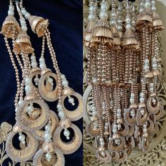 two pictures side by side, one with beads and the other with pearls on it