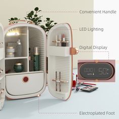 an open refrigerator with all the components labeled in it's contents and instructions on how to use it