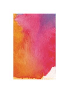 an orange, pink and yellow painting with white paint on the bottom half of it