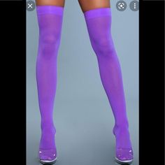 Opaque Nylon Thigh High Stockings. Fabric: 100% Nylon Care: Hand Wash Separately, Drip Dry Size: One Size Fits Most: Recommended For 90-160 Lbs. Purple Thigh Highs, Purple Thigh High Socks, Kids Joker Costume, Purple Stockings, Navy Socks, Blue Stockings, Thigh High Stocking, Red Lace Top, Joker Costume