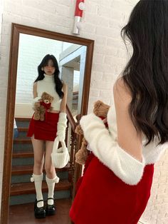 Holiday Twinkle Velvet Set ~ HANDMADE Hand Socks Outfit, Cloth Skirt Outfit, One Side Dress Outfit, What I Would Wear If I Was A Kpop Idol, Valentine’s Day Outfit Inspiration, One Sided Top Outfits, Basic Christmas Outfits, Cute Dress Outfits For School, Tops And Skirts Outfit