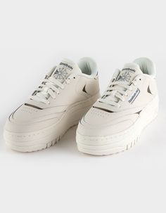 REEBOK Club C Extra Womens Shoes - CHALK | Tillys Reebok Platform Sneakers, Cute Everyday Sneakers, Club C Reebok Outfit, Women’s Sneakers, Cute Platform Sneakers, Reebok Club C Extra, High Platform Sneakers, Platform Tennis Shoes, White Platform Sneakers