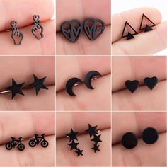 Brand Name: SMJELMetals Type: Stainless SteelOrigin: CN(Origin)Earring Type: Stud EarringsItem Type: EarringsShape\pattern: GeometricGender: UnisexStyle: Hiphop/RockMaterial: MetalFine or Fashion: FashionModel Number: GED018SBack Finding: Push-backSHAPE: circle/ star / Triangle / Tree Leaf / heart/ infinite/balldropshipping: we provide dropshippingcrystal earing: statement studscolor: silver /gold/rose gold /blacknickel&lead free: yesoorbellen: boucle d'oreille femme 2021Material: 100% Stain Minimalist Black Plug Earrings For Gift, Black Minimalist Plug Earrings, Minimalist Black Single Plug Earring, Black Minimalist Metal Cartilage Earrings, Black Star-shaped Metal Earrings, Gift Black Metal Cartilage Earrings, Trendy Black Metal Cartilage Earrings, Trendy Black Star-shaped Jewelry, Black Star-shaped Earrings For Pierced Ears