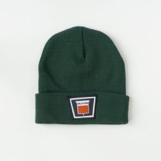 Oliver Logo Hat, green knit beanie, keystone logo Green Beanie Cap For Streetwear, Green Beanie For Streetwear, Green Cotton Beanie Cap, Green Hats With Logo Patch For Streetwear, Green Winter Beanie For Streetwear, Green Cotton Beanie For Outdoor, Outdoor Green Cotton Beanie, Keystone Logo, Tractor Logo