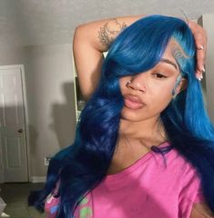 Teal Wig Install, Blue Wig Hairstyles, Blue Hairstyles For Black Women, Blue Hair Black Women, Blue Hair Wig, Blue Natural Hair, Frontal Wig Hairstyles, Quick Weave Hairstyles