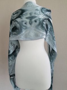 Hand Painted Silk Scarf, Art Nouveau scarf, Silver, Silk Shawl, Mother of the Bride,  Elegant Silk Scarf, Wedding cover ups, RosannaSilk Watercolor Scarf, Bride Elegant, Scarf Art, Evening Scarf, Design Art Nouveau, Shawl Wedding, Designer Silk Scarves, Art Nouveau Silver, Hand Painted Scarves