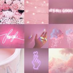 a collage of pink and purple images