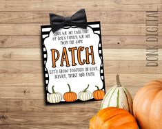 this is a printable halloween party sign with pumpkins on the front and back