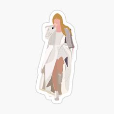 a woman with long hair in a white dress sticker