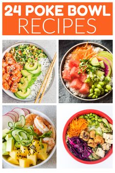 Four different poke bowls. Poke Bowl Recipes, Tuna Poke Bowl Recipe, Vegan Poke, Crockpot Chicken And Noodles, Poke Bowl Recipe, Bowl Meals, Tuna Poke Bowl, Tuna Poke, Poke Bowls