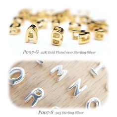 several different types of gold plated silver letters and numbers