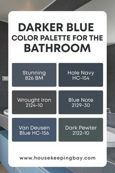 Darker Blue Color Palette For the Bathroom Navy Walls Bathroom, Hale Navy Bathroom, Bm Hale Navy, Bathroom Paint Colors Blue, Blue Bathroom Paint, Deep Blue Paint, Dark Blue Bathrooms, Walls Living Room