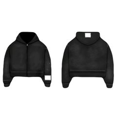 a black hoodie with white stitching on the front and back, both side by side