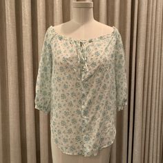 Nwot White Button Down Pleasant Blouse With Blue Floral Motif And Elastic Top Trim. Can Be Worn Off The Shoulder. Rugby Ralph Lauren, Womens Rugby, Elastic Top, Off The Shoulder Blouse, Lauren White, White Button Down, Ralph Lauren Tops, Floral Motif, Blue Floral