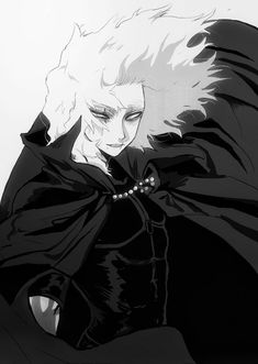 an anime character with white hair and black clothes